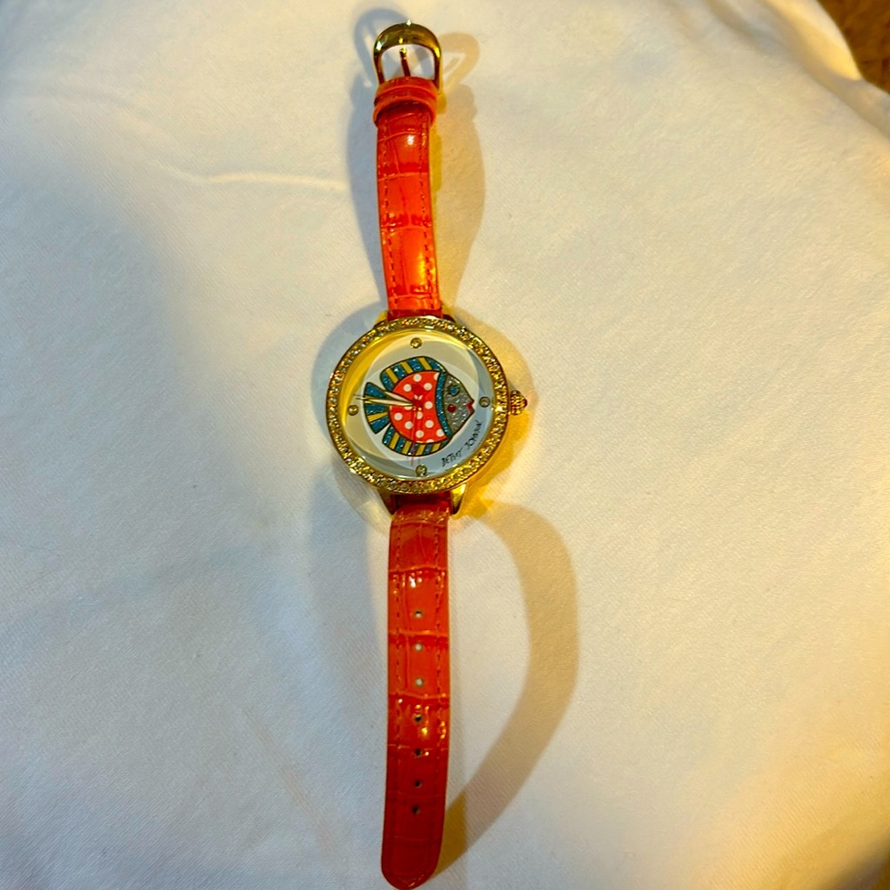 Orange Betsy Johnson watch in great condition!!!
